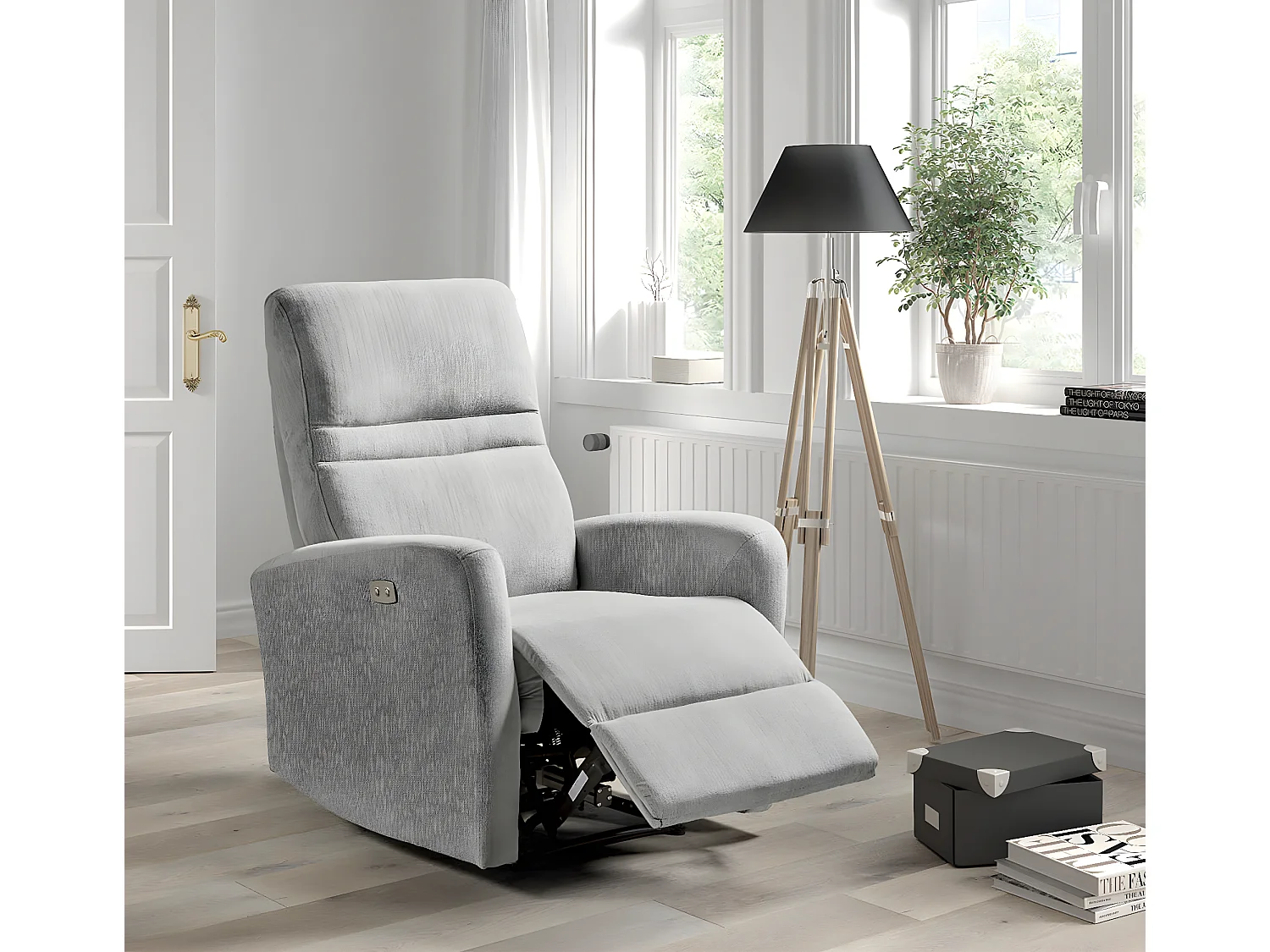 Fauteuil de relaxation électrique microfibre Kali-Couleur Gris clair