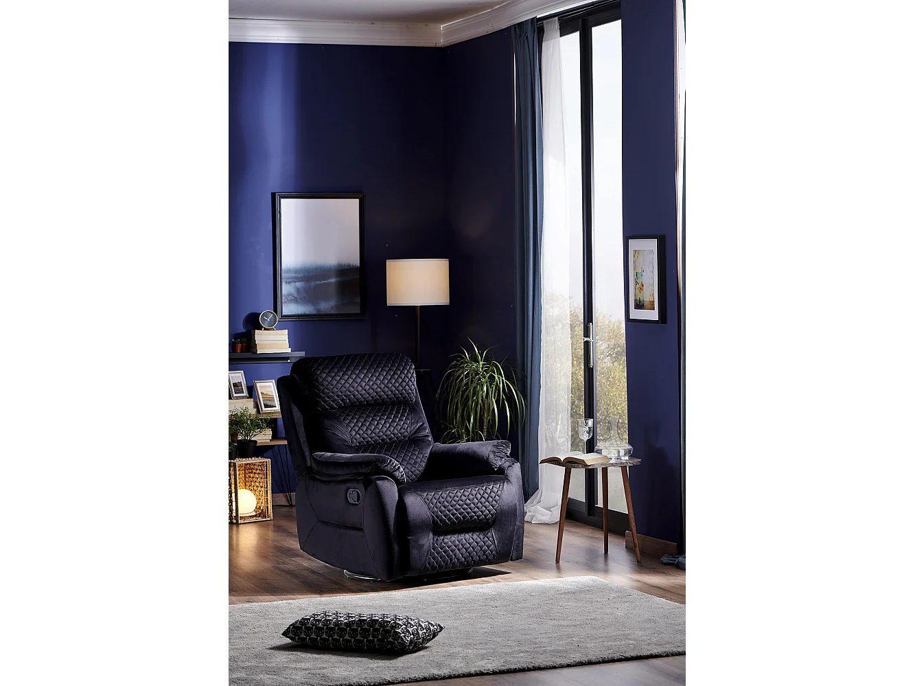 Fauteuil de relaxation à mécanisme manuel tissu matelassé Keva 80cm-Couleur Noir