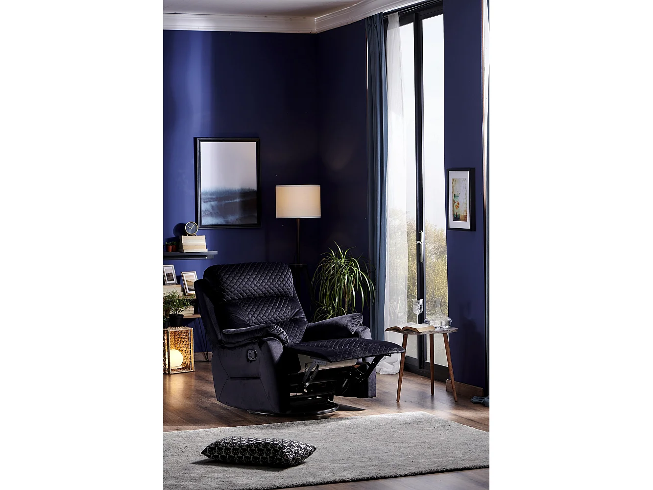 Fauteuil de relaxation à mécanisme manuel tissu matelassé Keva 80cm-Couleur Noir