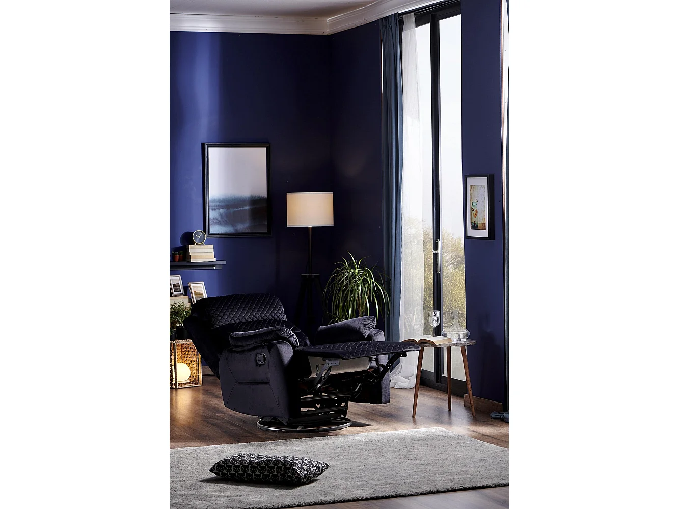 Fauteuil de relaxation à mécanisme manuel tissu matelassé Keva 80cm-Couleur Noir