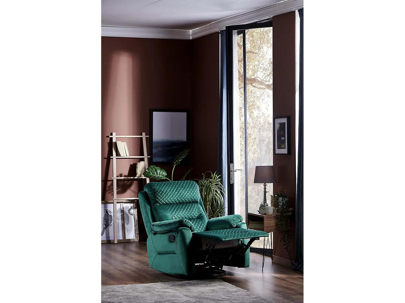 Fauteuil de relaxation à mécanisme manuel tissu matelassé Keva 80cm-Couleur Vert