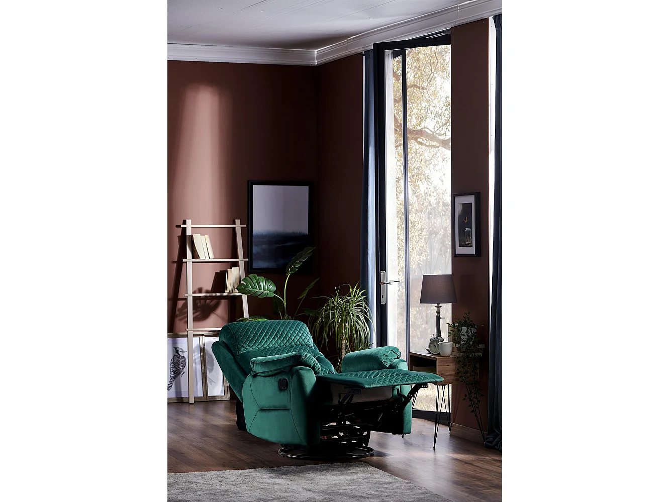 Fauteuil de relaxation à mécanisme manuel tissu matelassé Keva 80cm-Couleur Vert