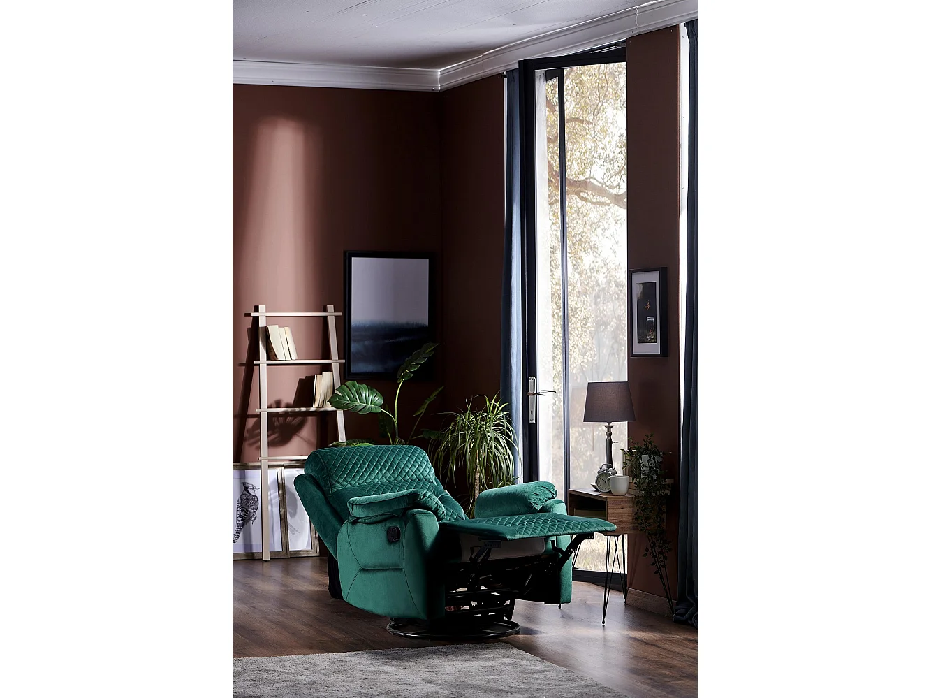 Fauteuil de relaxation à mécanisme manuel tissu matelassé Keva 80cm-Couleur Vert