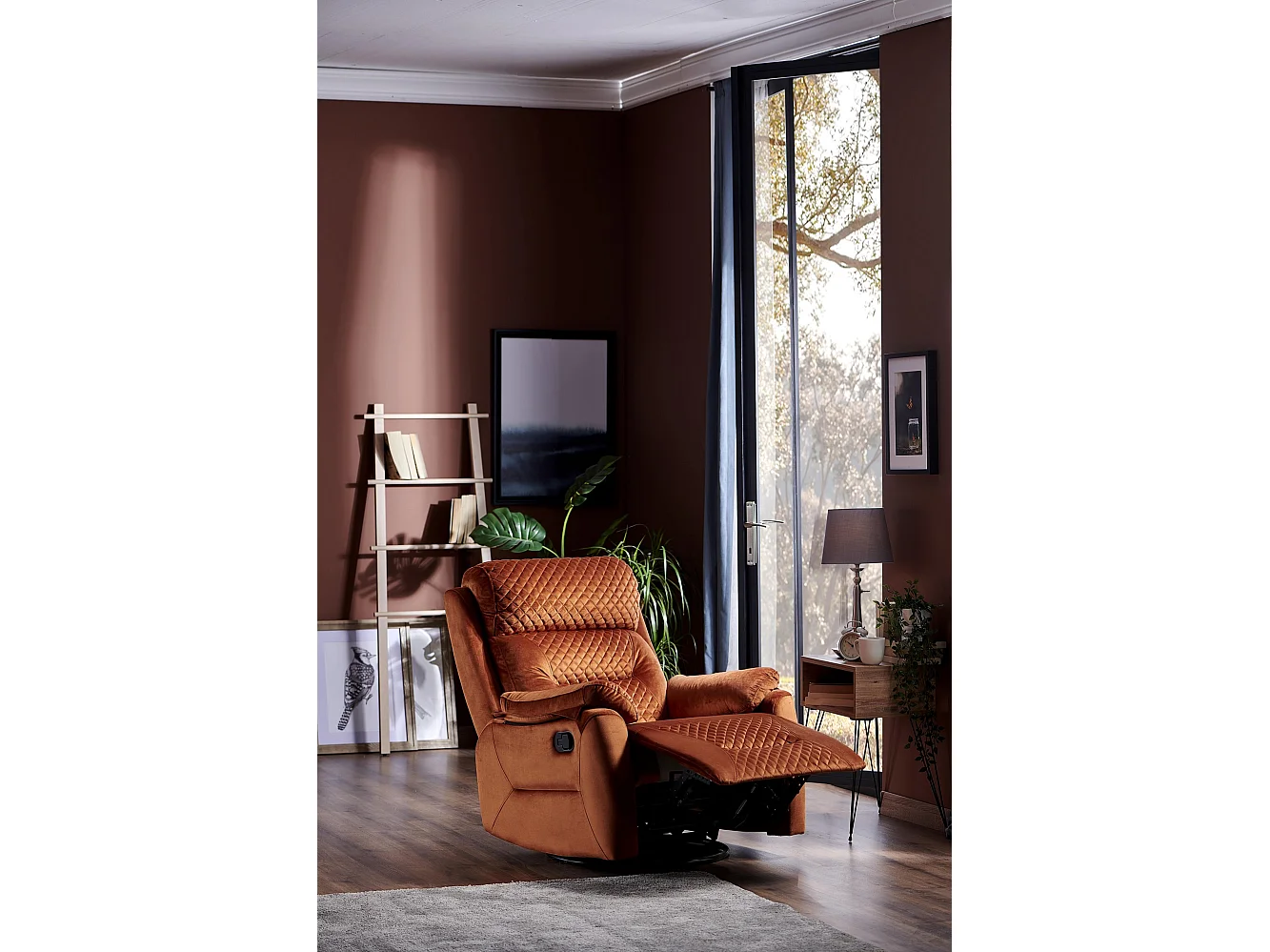 Fauteuil de relaxation à mécanisme manuel tissu matelassé Keva 80cm-Couleur Orange