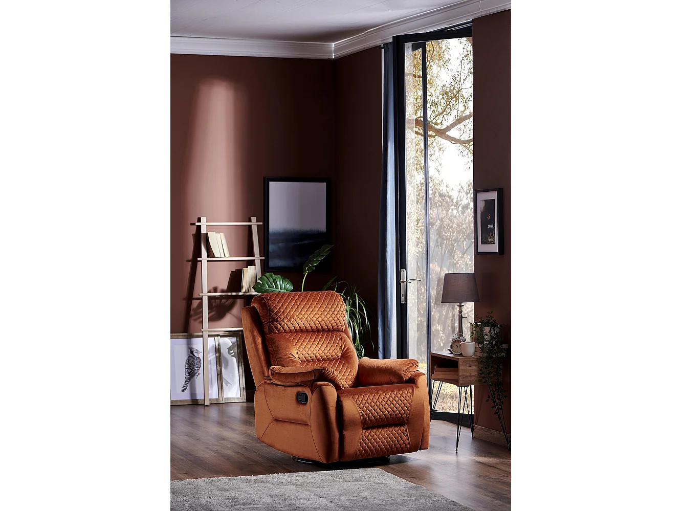 Fauteuil de relaxation à mécanisme manuel tissu matelassé Keva 80cm-Couleur Orange