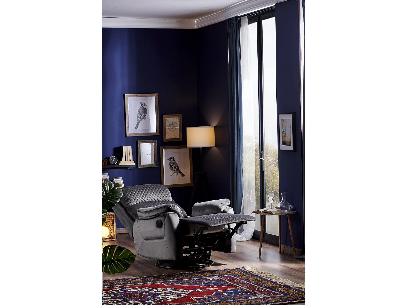 Fauteuil de relaxation à mécanisme manuel tissu matelassé Keva 80cm-Couleur Gris