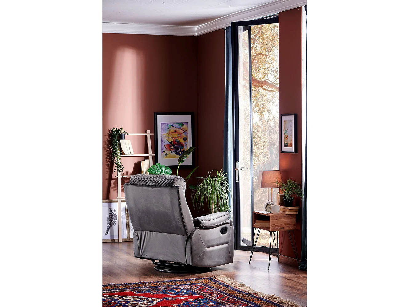 Fauteuil de relaxation à mécanisme manuel tissu matelassé Keva 80cm-Couleur Gris