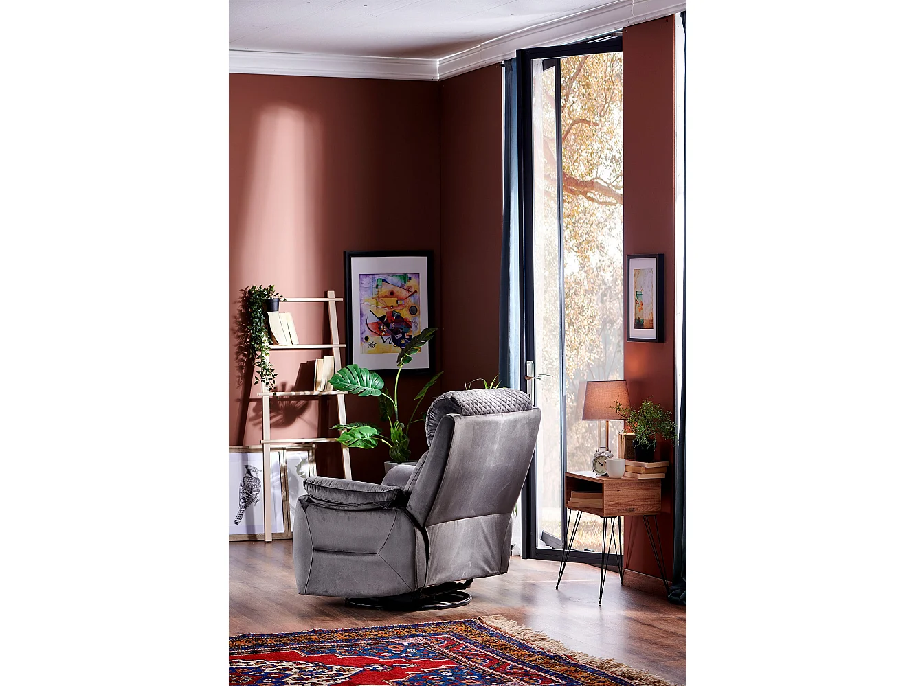 Fauteuil de relaxation à mécanisme manuel tissu matelassé Keva 80cm-Couleur Gris