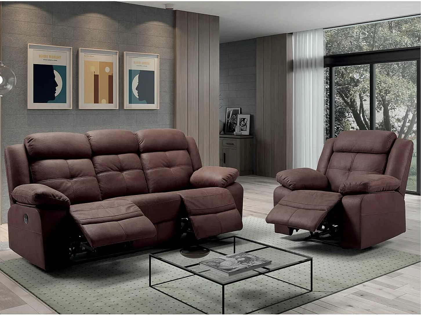 Fauteuil de relaxation électrique nubuck chocolat Pinya