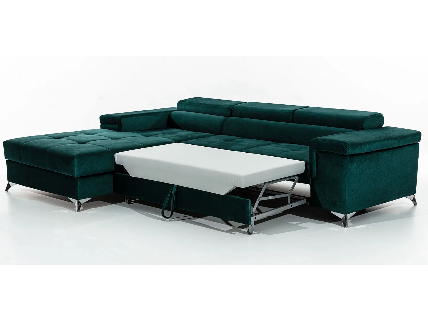 Canapé angle gauche convertible velours vert foncé avec appuis-tête réglables Rikaro 280cm