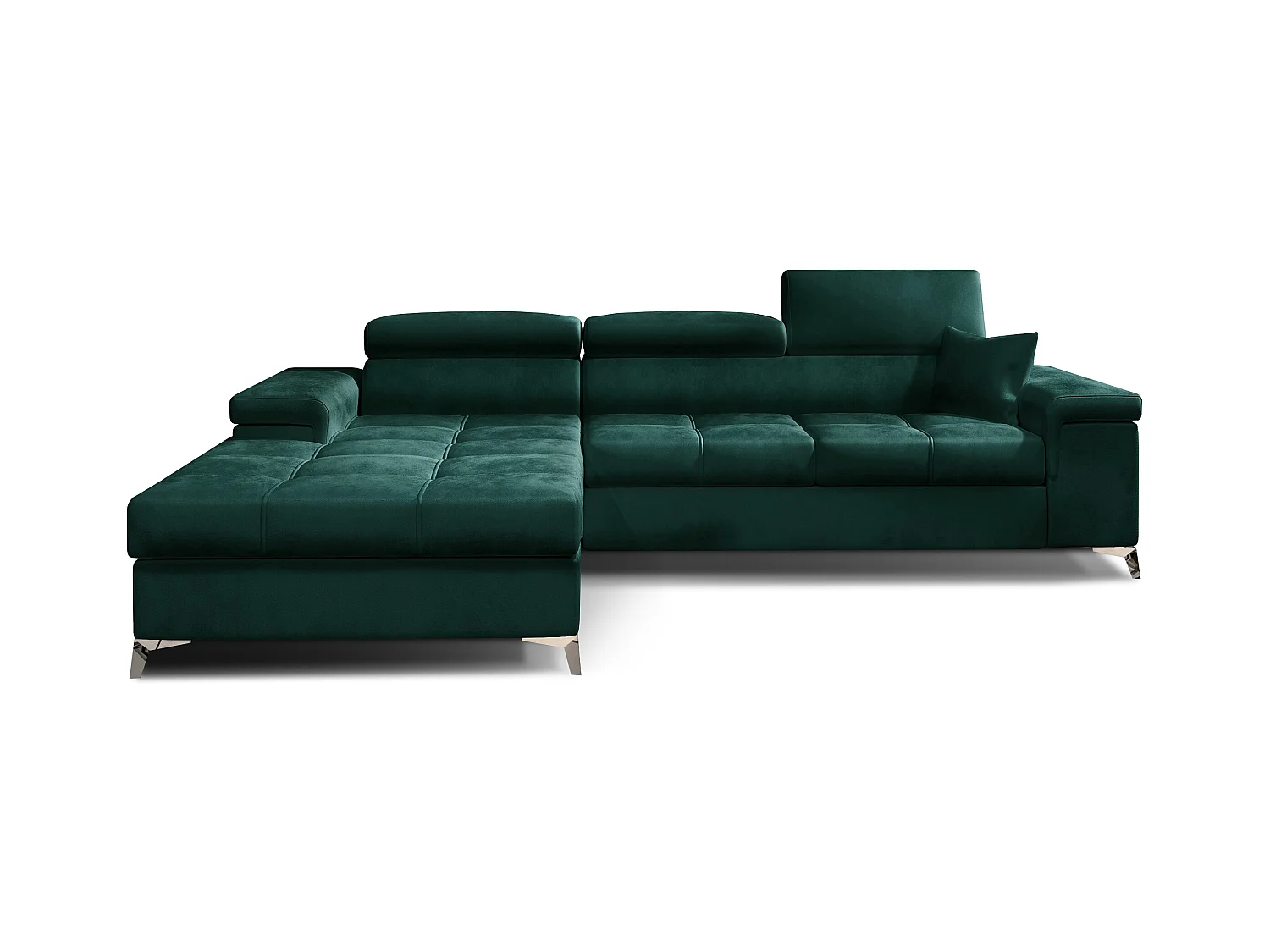 Canapé angle gauche convertible velours vert foncé avec appuis-tête réglables Rikaro 280cm