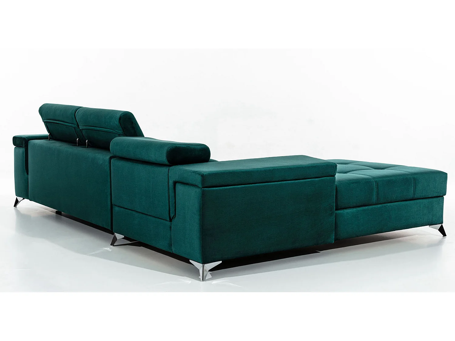 Canapé angle gauche convertible velours vert foncé avec appuis-tête réglables Rikaro 280cm