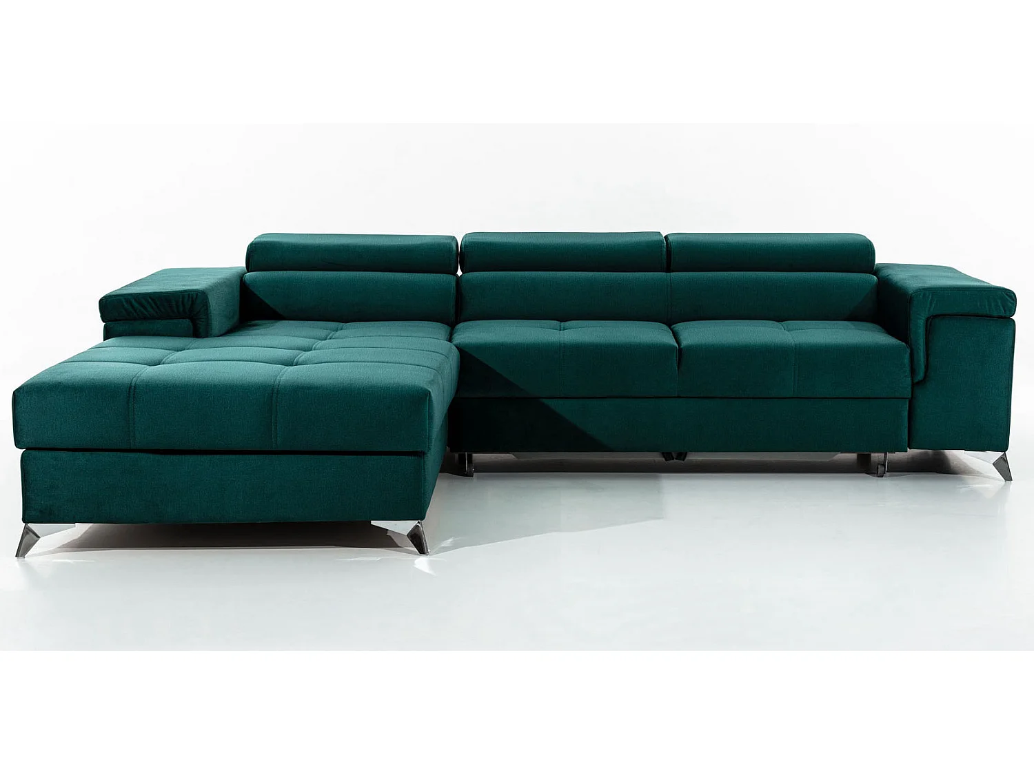 Canapé angle gauche convertible velours vert foncé avec appuis-tête réglables Rikaro 280cm