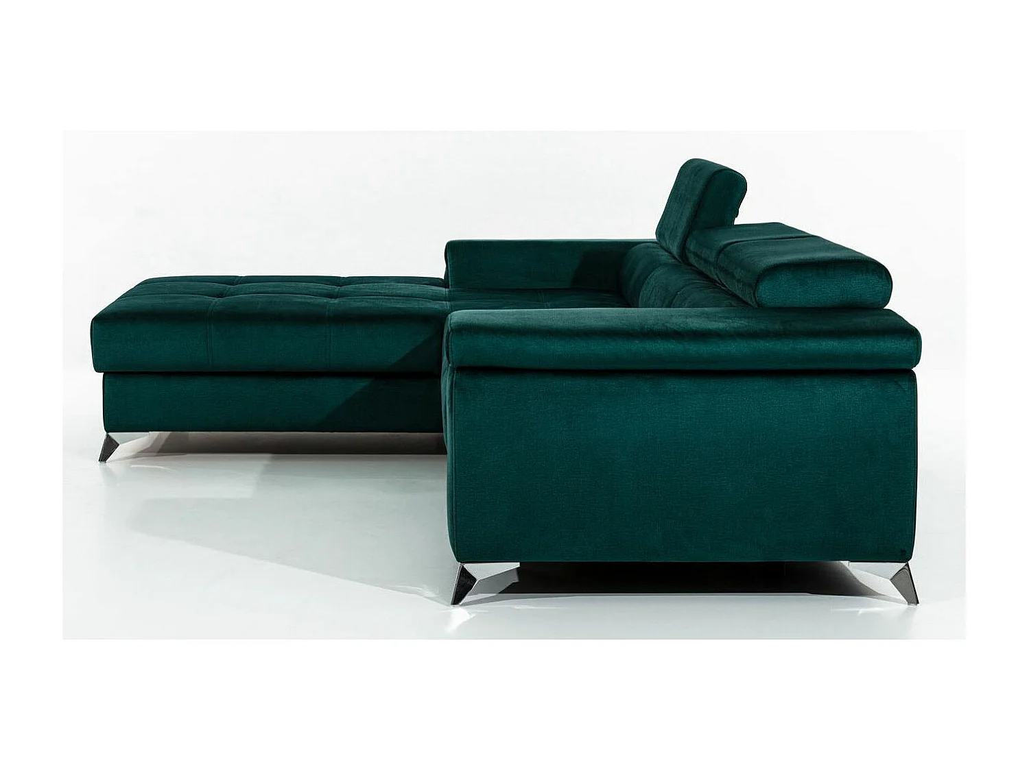 Canapé angle gauche convertible velours vert foncé avec appuis-tête réglables Rikaro 280cm