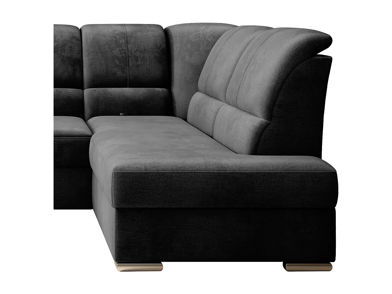 Converteerbare hoekbank rechts in zachte antraciet stof en chroomstalen poten Zabor 270 cm