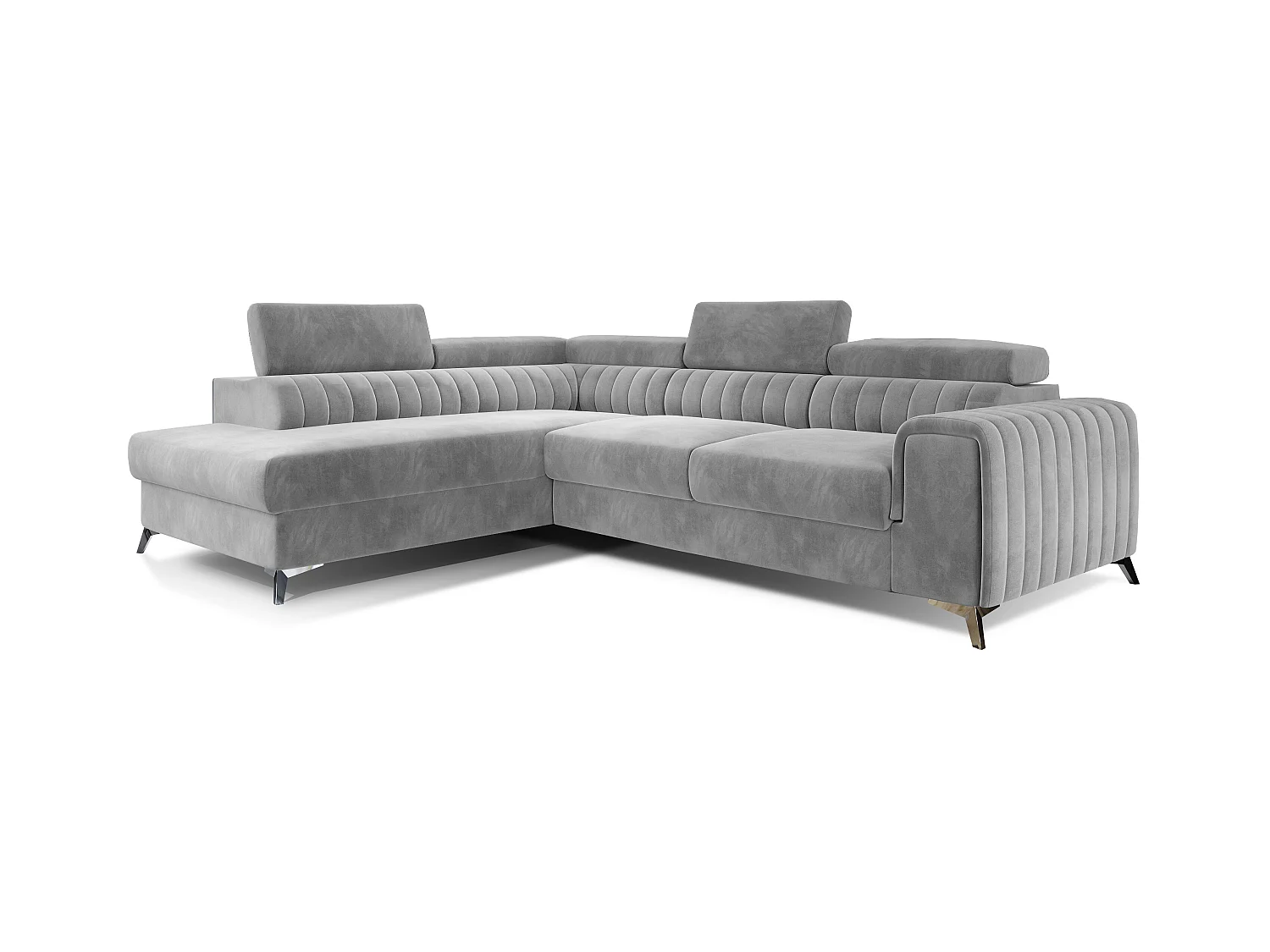Canapé angle gauche convertible avec appuis-tête réglables velours gris clair Lozan 275cm
