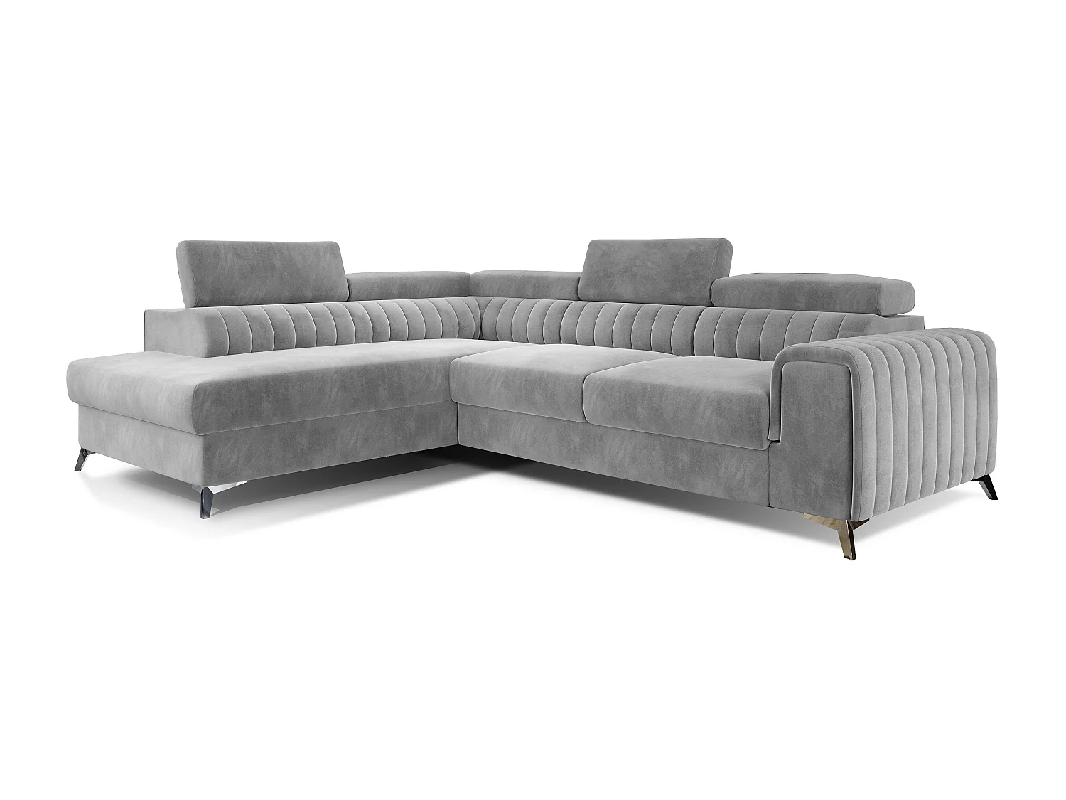 Canapé angle gauche convertible avec appuis-tête réglables velours gris clair Lozan 275cm