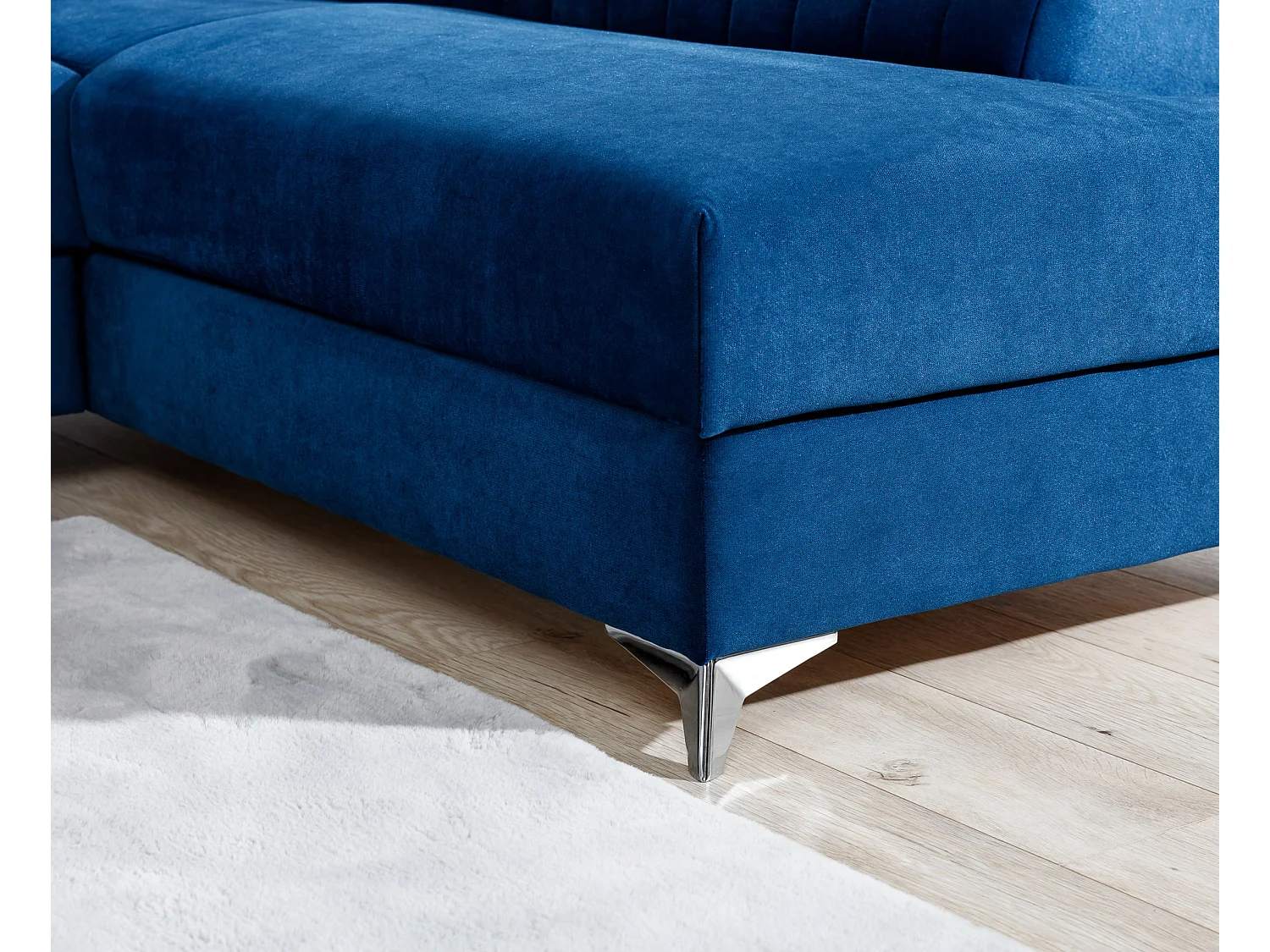 Canapé angle gauche convertible avec appuis-tête réglables velours gris clair Lozan 275cm