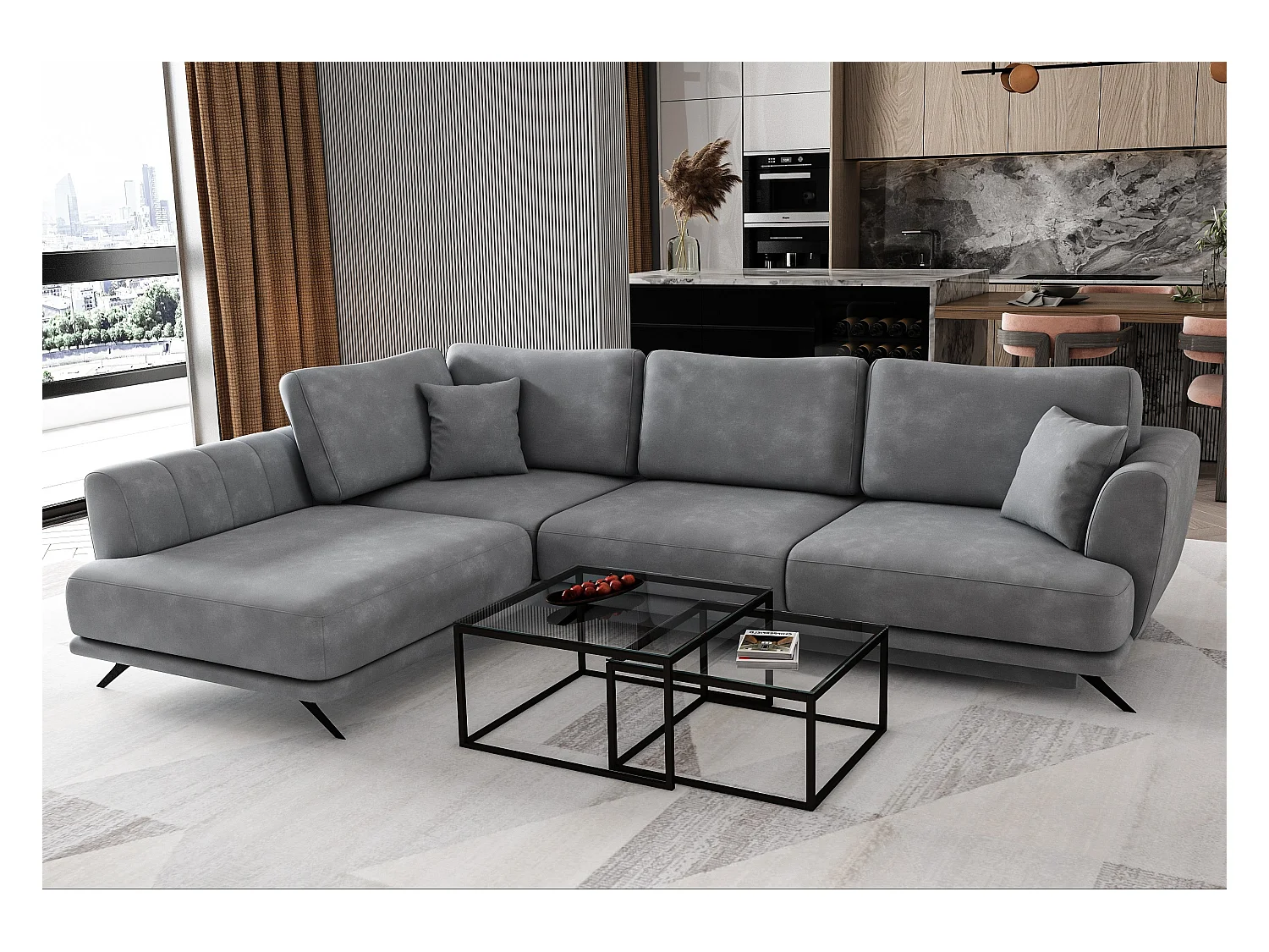 Canapé convertible angle gauche tissu gris Savary 280cm