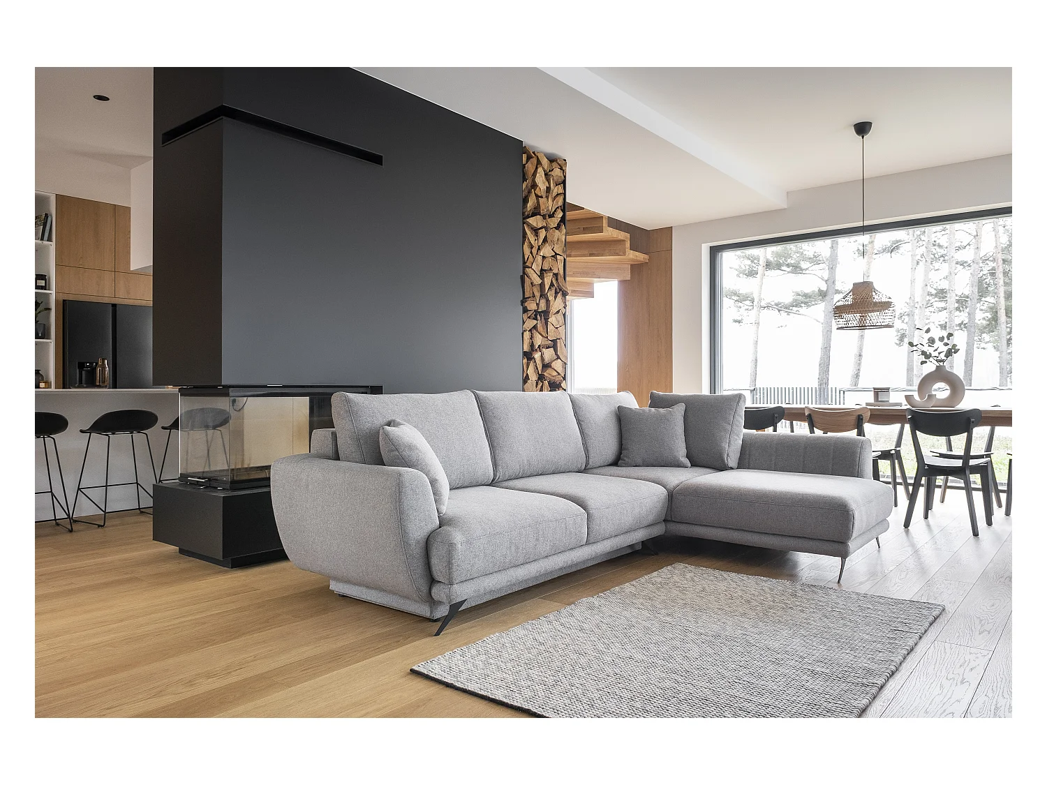 Canapé convertible angle gauche tissu gris Savary 280cm