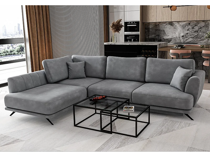 Canapé convertible angle gauche tissu gris Savary 280cm