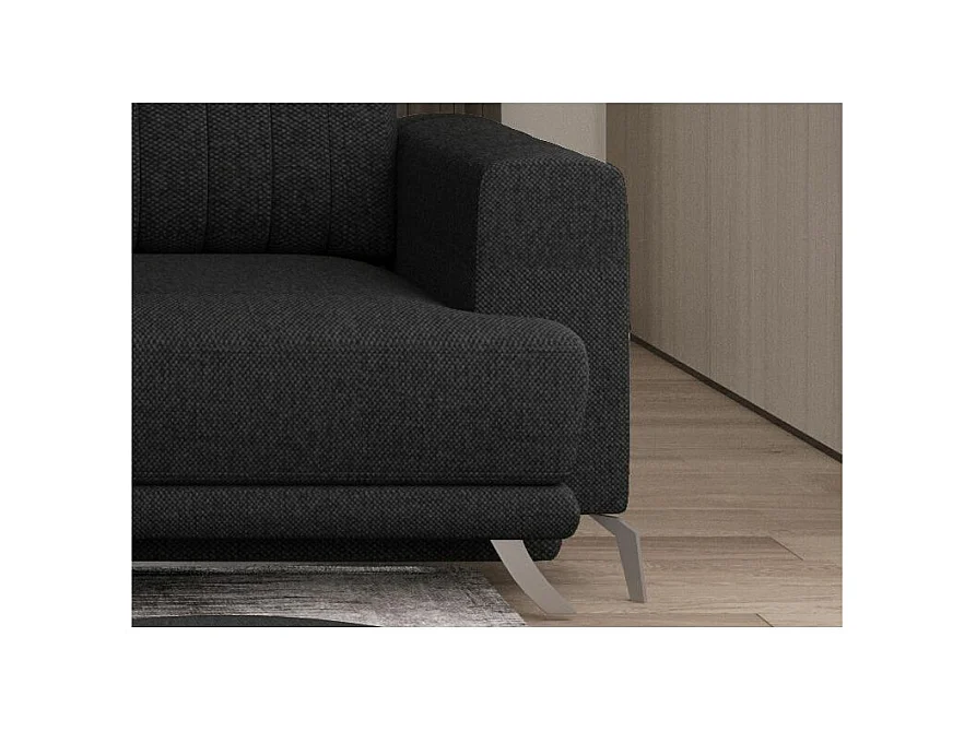 Canapé convertible design 3-4 places tissu noir et pieds acier chromé Eliza 250cm