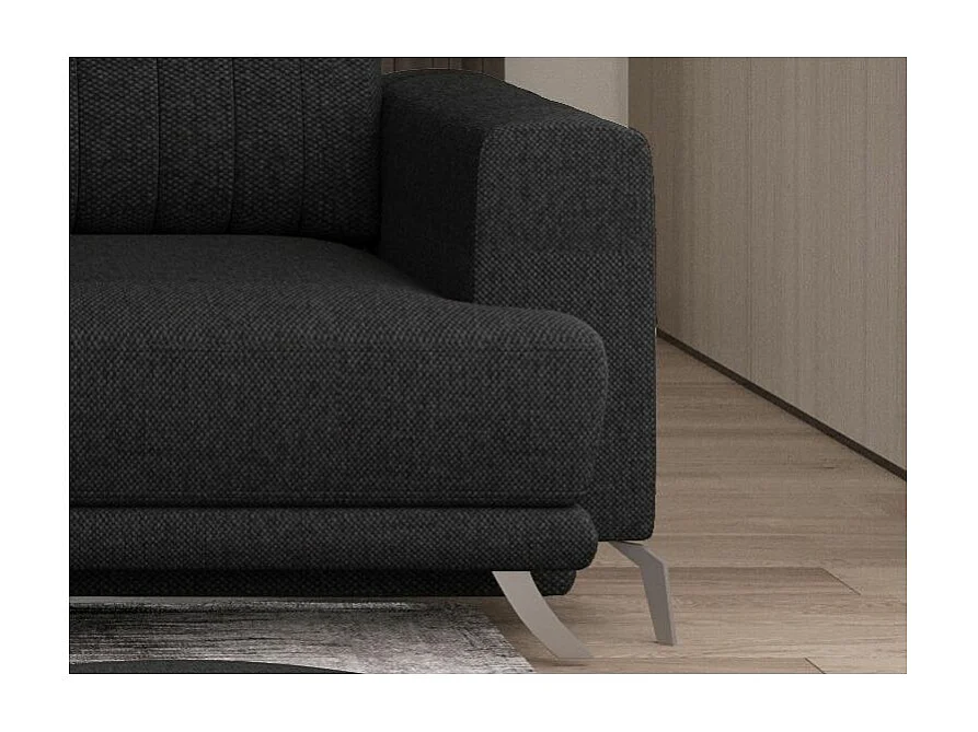 Canapé convertible design 3-4 places tissu noir et pieds acier chromé Eliza 250cm