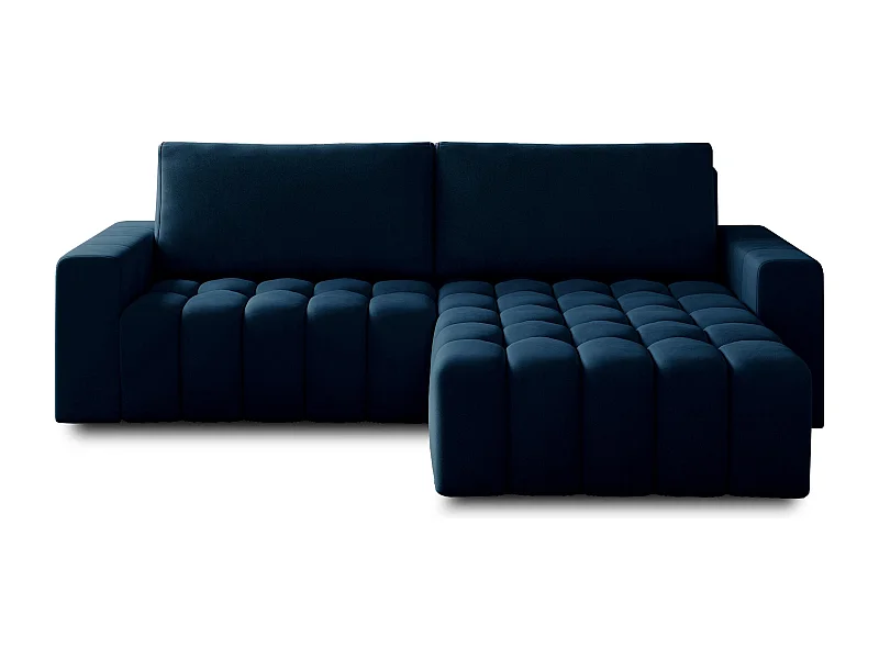 Canapé convertible design velours matelassé bleu marine angle droit Bozen 250cm