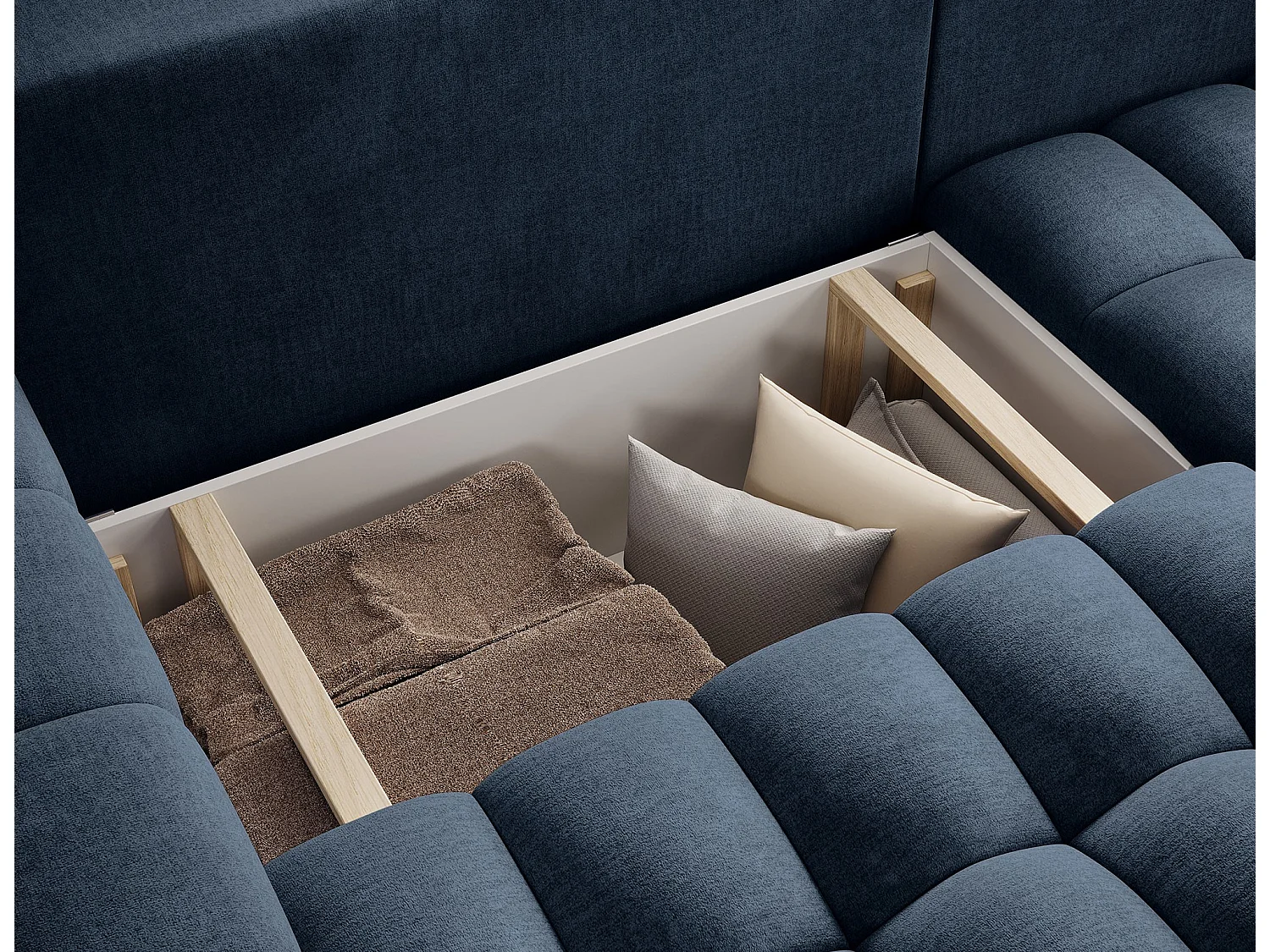 Bozen gecapitonneerde fluwelen hoekbank – Converteerbaar en opbergruimte-Kleur Donkerblauw-juiste hoek