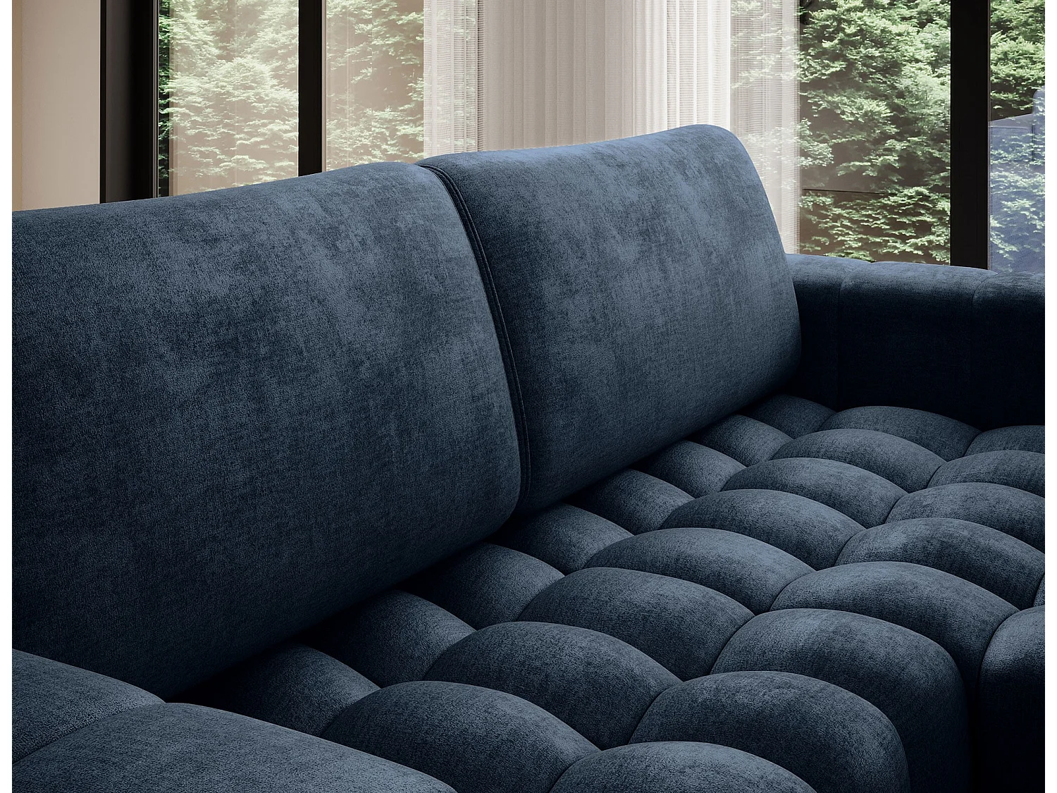 Bozen gecapitonneerde fluwelen hoekbank – Converteerbaar en opbergruimte-Kleur Donkerblauw-juiste hoek