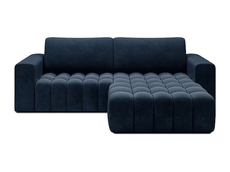 Canapé d’angle velours capitonné BOZEN – Convertible et rangement-Bleu foncé-angle droit