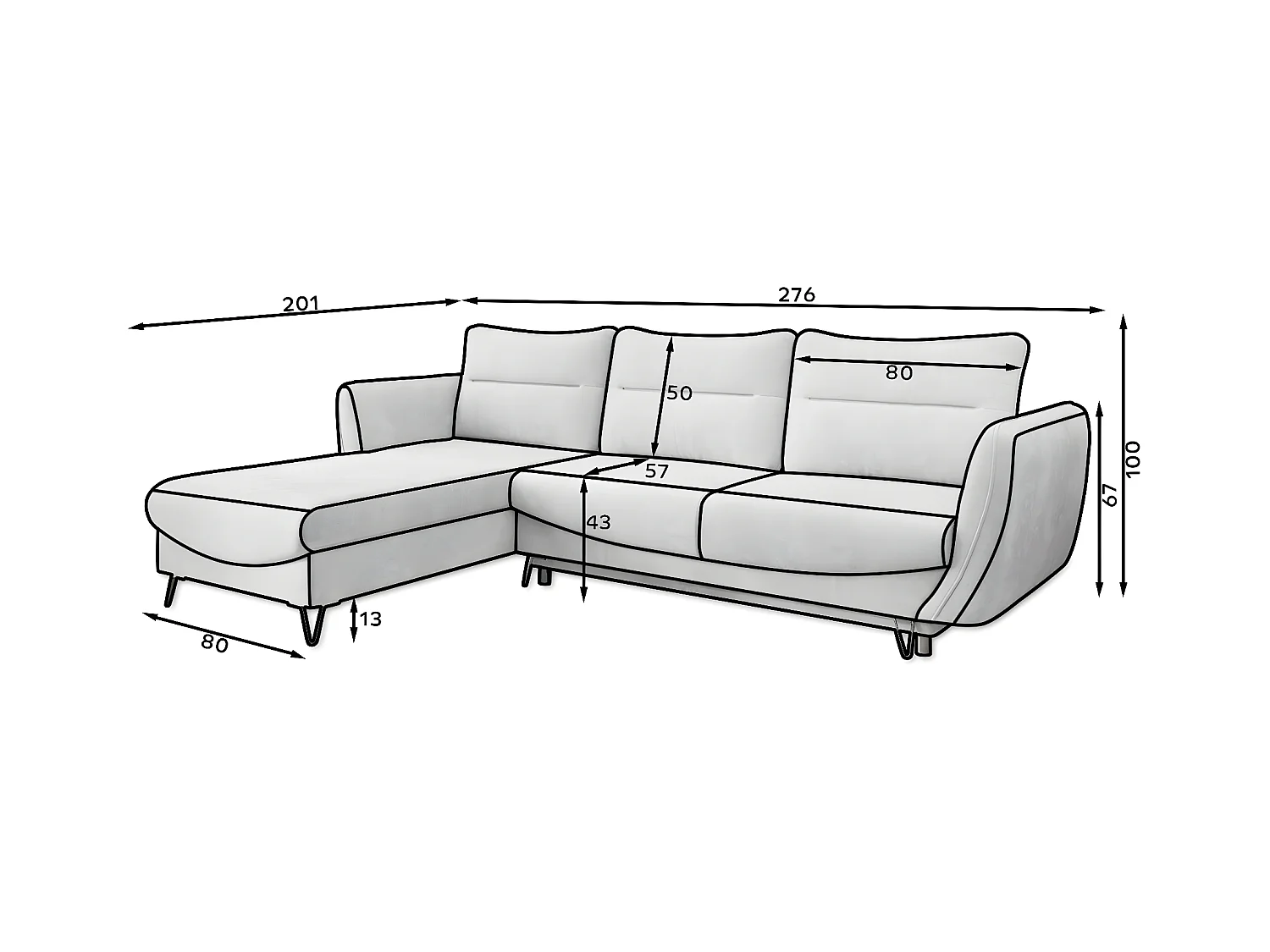 Converteerbare hoekbank rechts in zachtgele stof Zurik 276 cm