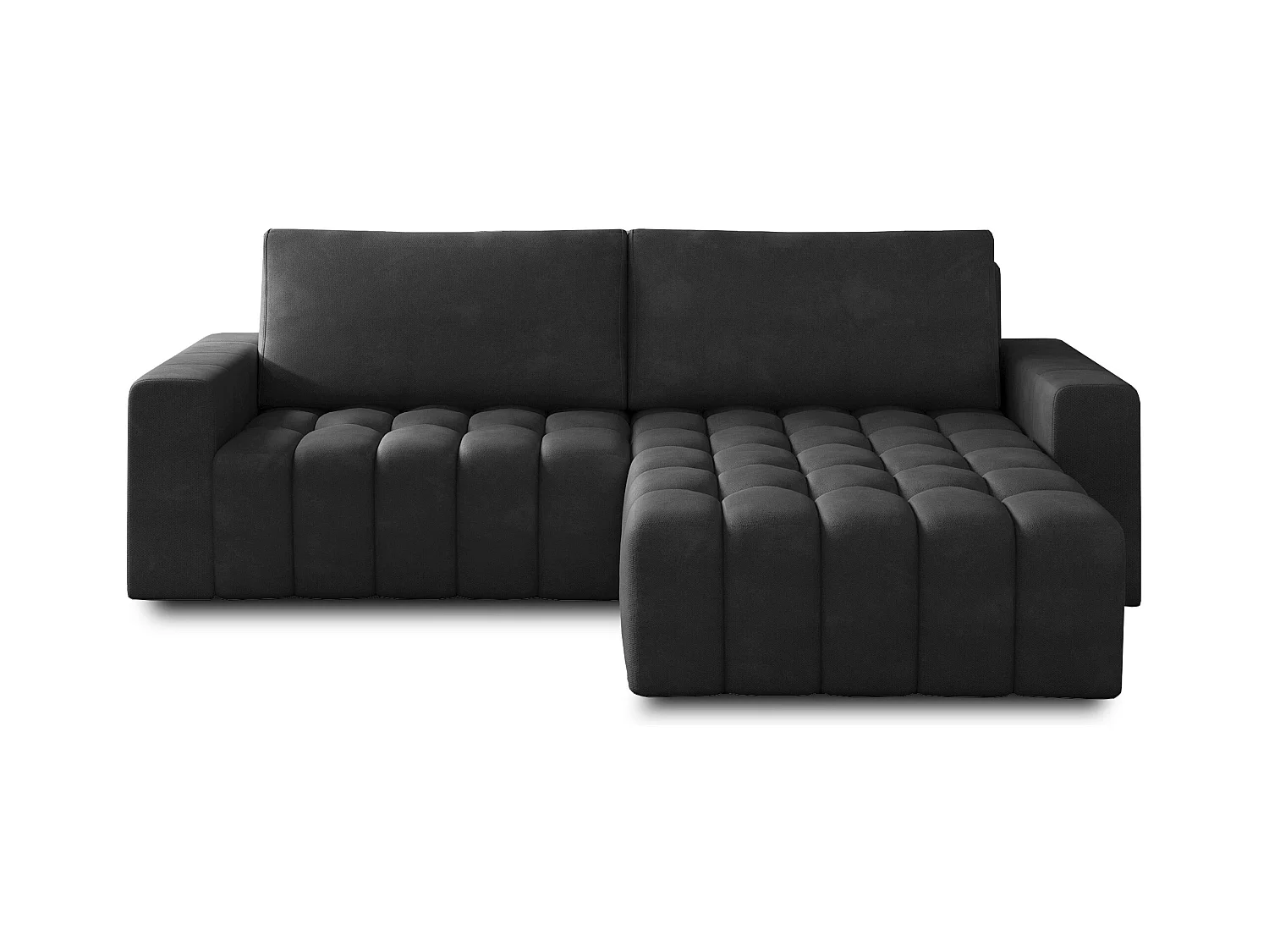 Canapé convertible design velours matelassé anthracite angle droit Bozen 250cm