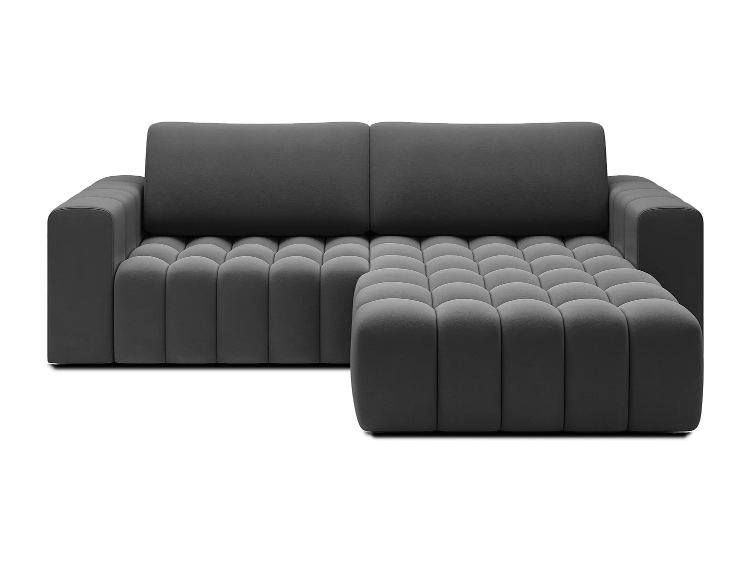 Canapé d’angle velours capitonné BOZEN – Convertible et rangement-Gris foncé-angle droit