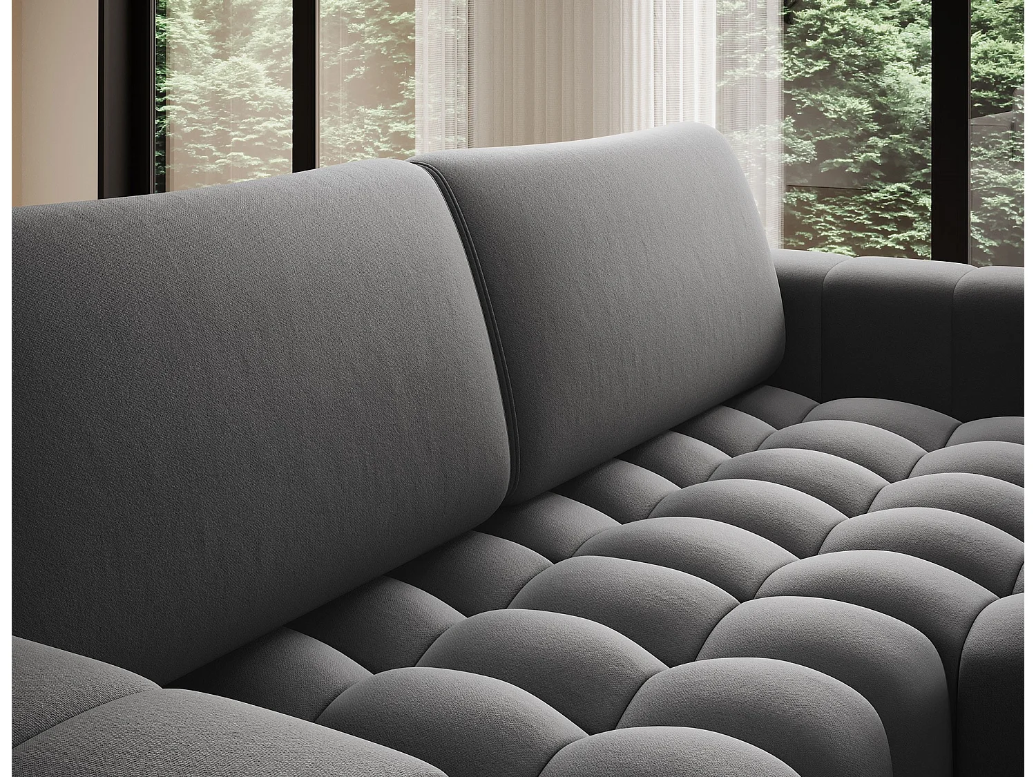 Canapé d’angle velours capitonné BOZEN – Convertible et rangement-Gris foncé-angle droit