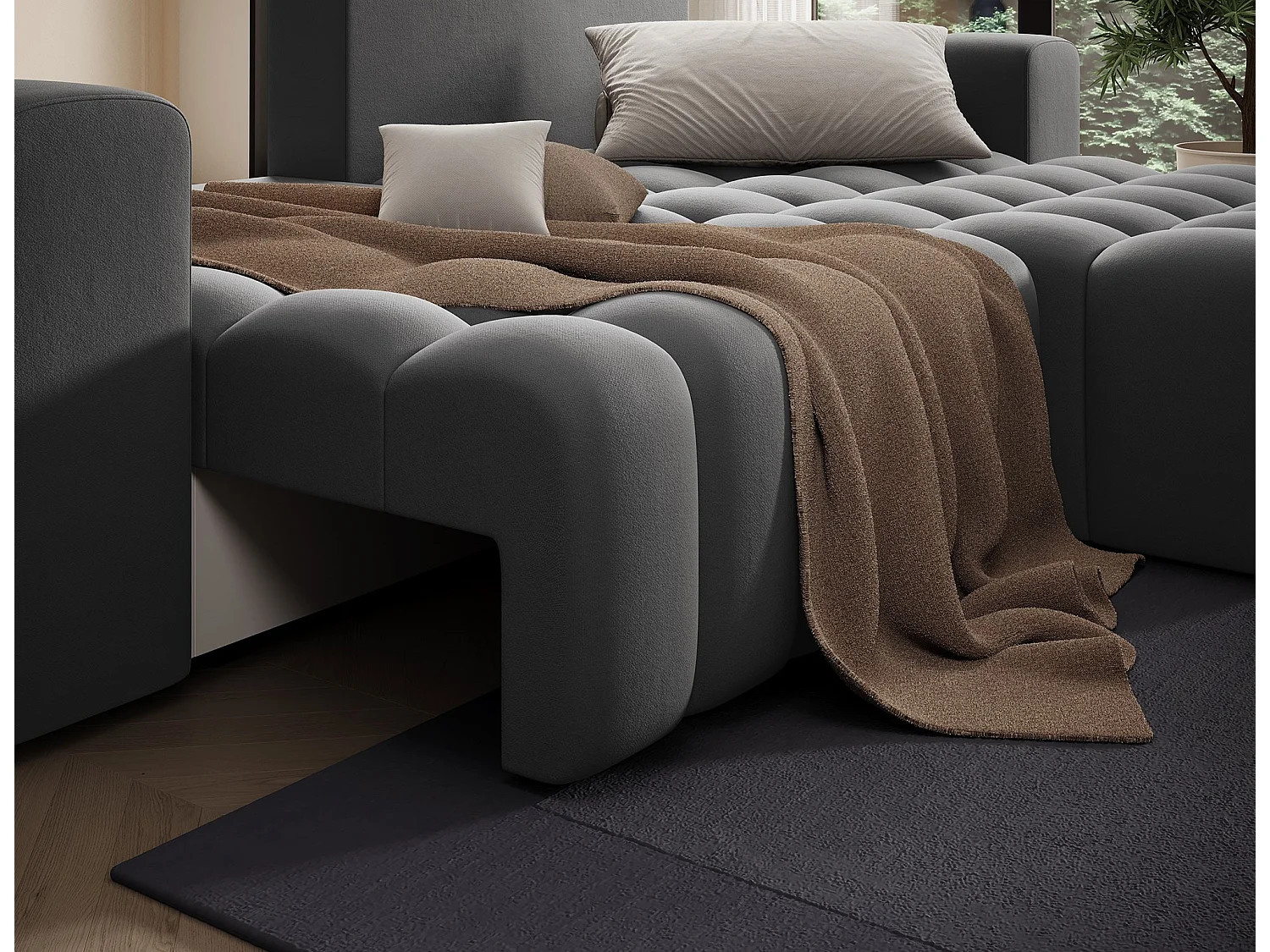 Canapé d’angle velours capitonné BOZEN – Convertible et rangement-Gris foncé-angle droit