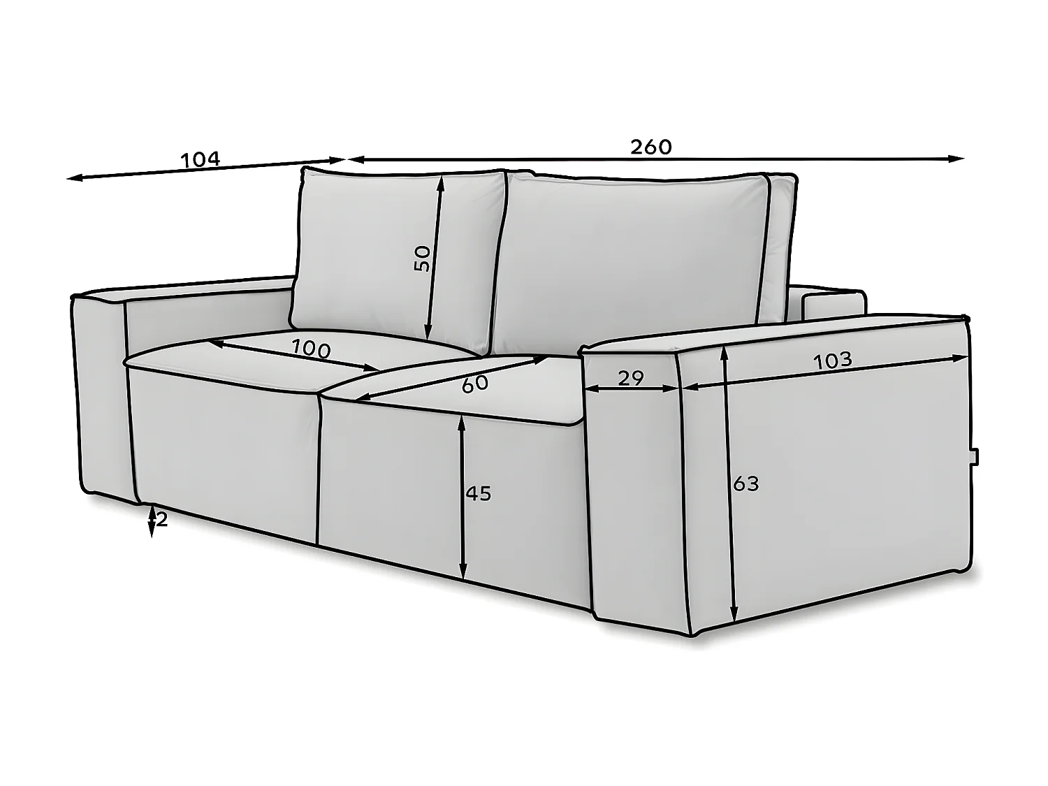 Canapé convertible 4 places tissu doux bleu nuit Willace 260cm