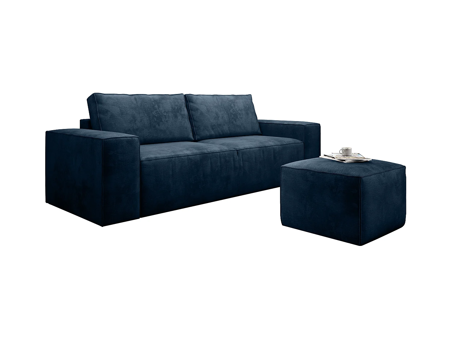 Canapé convertible 4 places tissu doux bleu nuit Willace 260cm