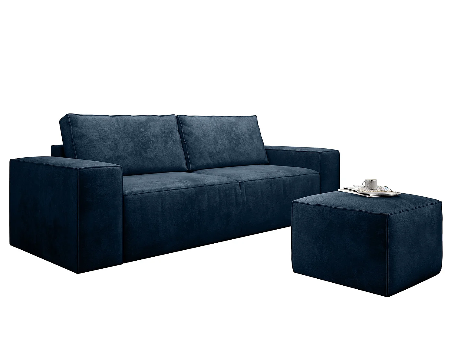 Grand canapé convertible en velours WILACE - Confort moderne et élégant-Bleu