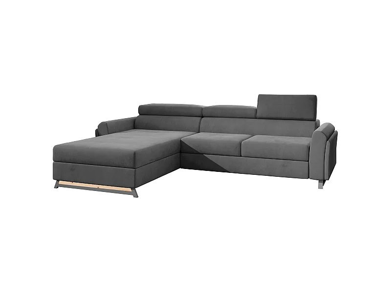 Canapé angle gauche convertible velours anthracite avec appuis-tête réglables Mazerali 300cm