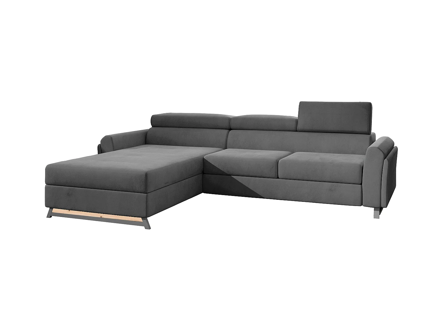 Canapé angle gauche convertible velours anthracite avec appuis-tête réglables Mazerali 300cm