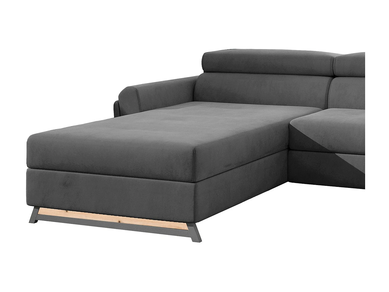 Converteerbare hoekbank links in antraciet fluweel met verstelbare hoofdsteunen Mazerali 300 cm