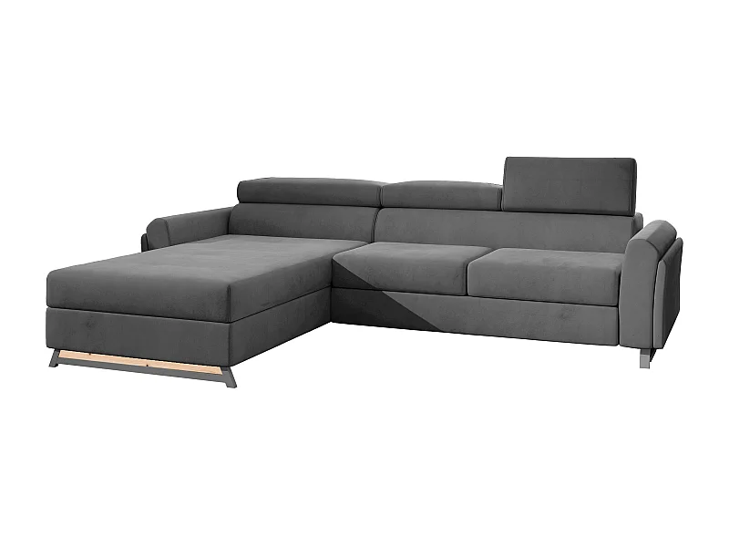 Canapé angle gauche convertible velours anthracite avec appuis-tête réglables Mazerali 300cm