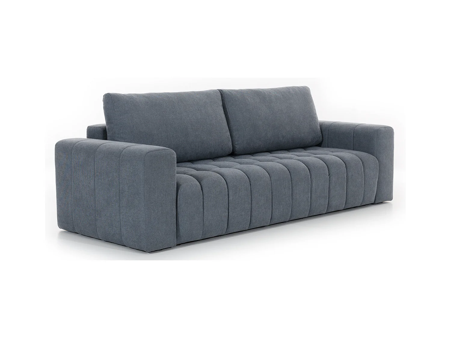 Canapé convertible 3 places tissu doux vert olive avec coffre de rangement Larko 245cm