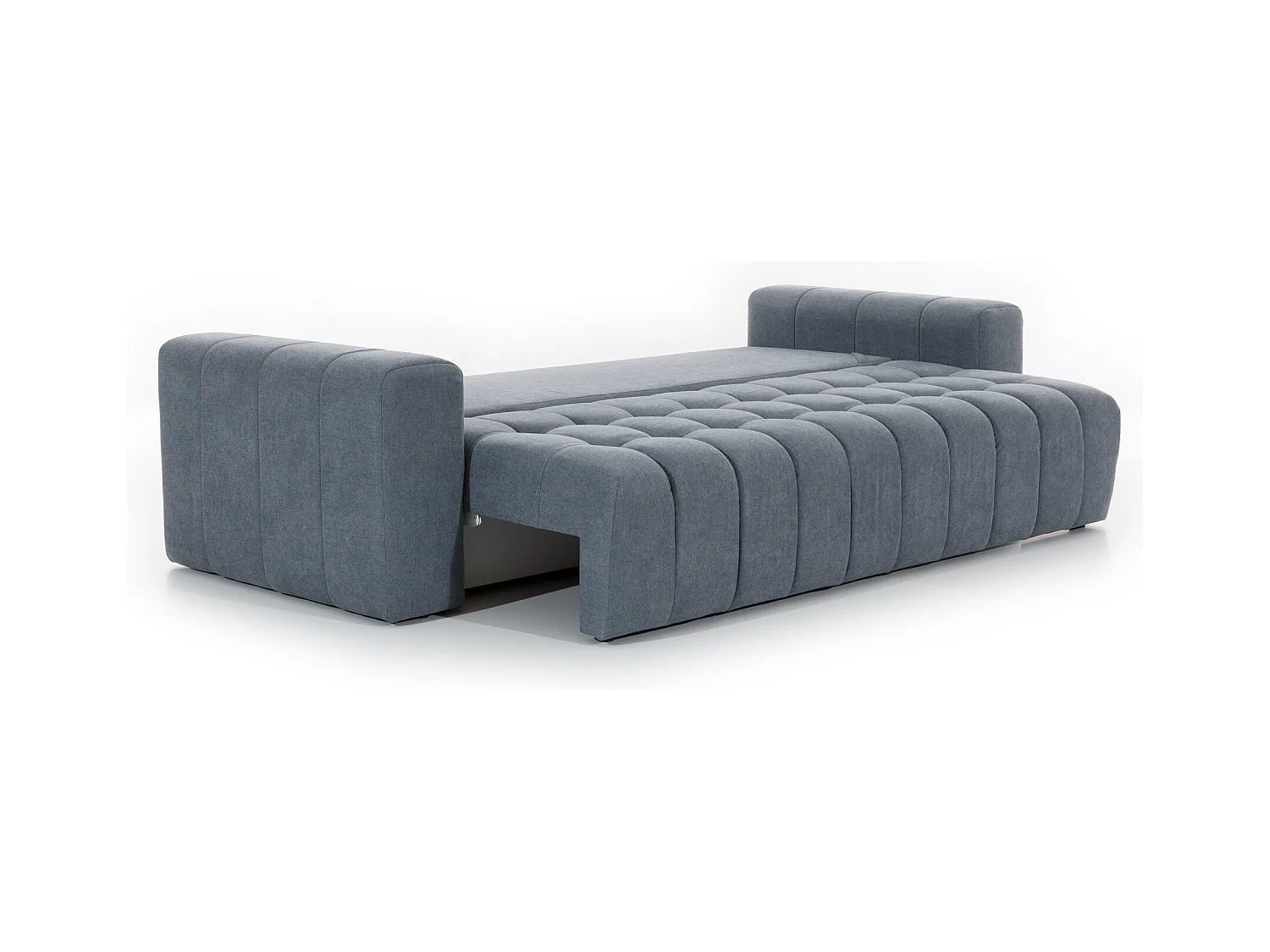 Canapé convertible 3 places tissu doux vert olive avec coffre de rangement Larko 245cm