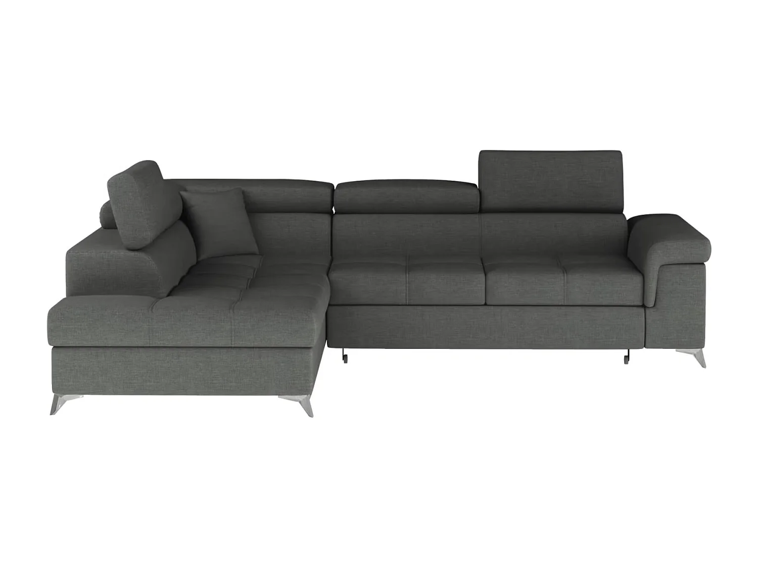 Canapé d'angle convertible tissu MARIDO - Coffre et appuis-tête réglables-Gris-angle gauche