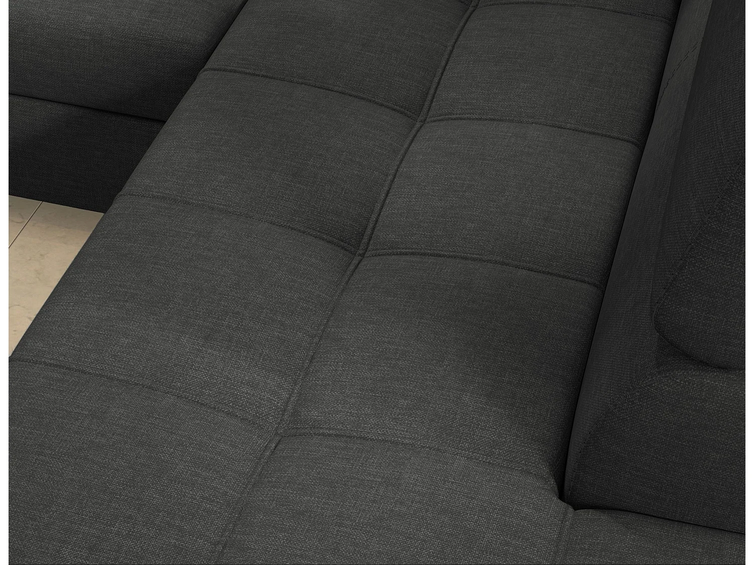 Canapé d'angle convertible tissu MARIDO - Coffre et appuis-tête réglables-Gris-angle gauche