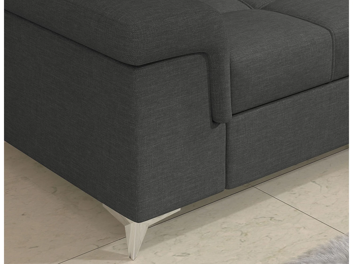 Canapé d'angle convertible tissu MARIDO - Coffre et appuis-tête réglables-Gris-angle gauche