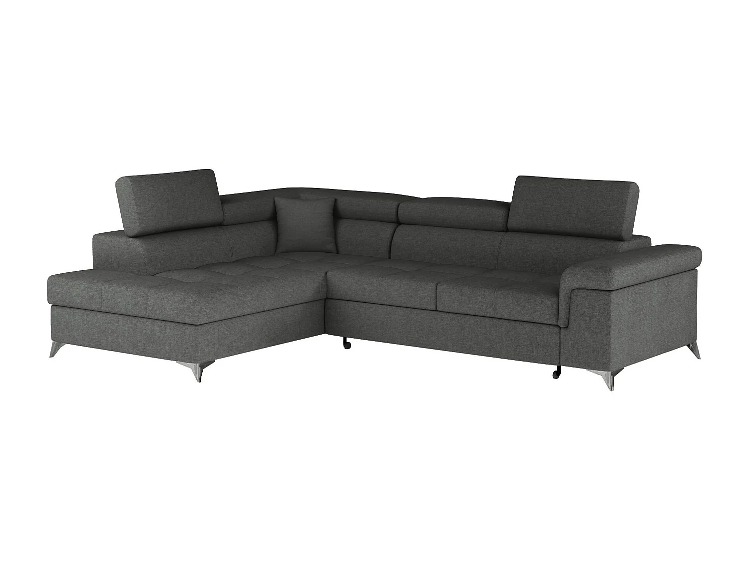 Canapé d'angle convertible tissu MARIDO - Coffre et appuis-tête réglables-Gris-angle gauche