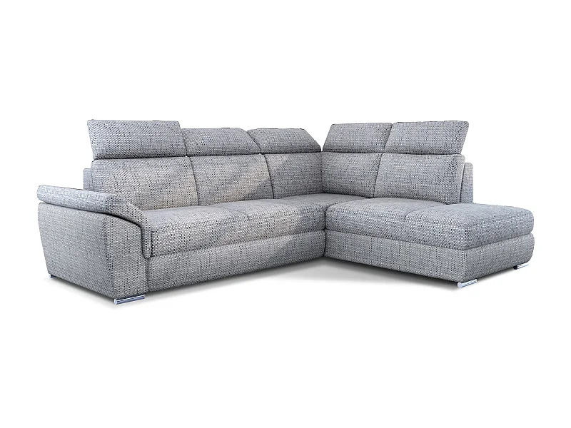 Canapé angle droit convertible tissu gris clair chiné avec appuis-tête réglables Kepita 260cm